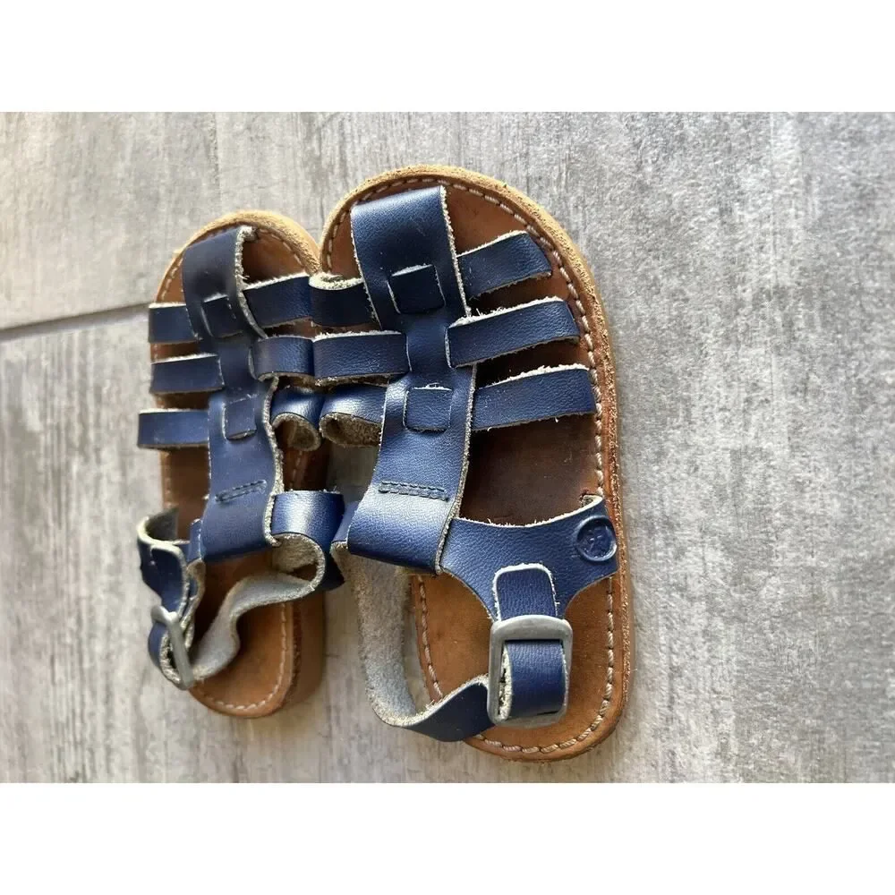 Freshly Picked Toddler Little Girl Maritime Bixby Leather Sandals Blue Size 5